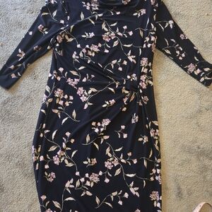 Lauren Ralph Lauren Navy Floral Long-Sleeve Midi Dress